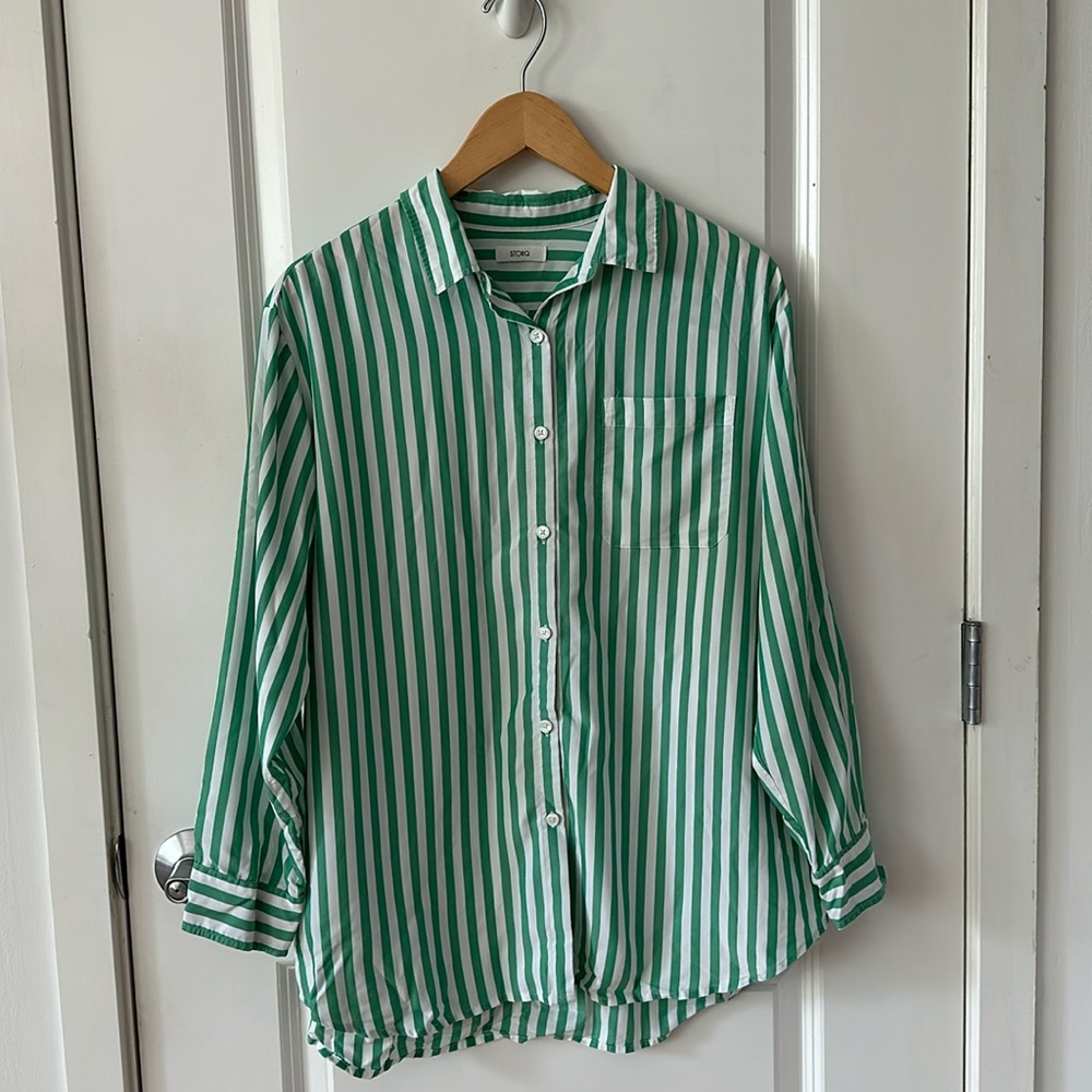 Storq Easy Button-Up Green Stripe M